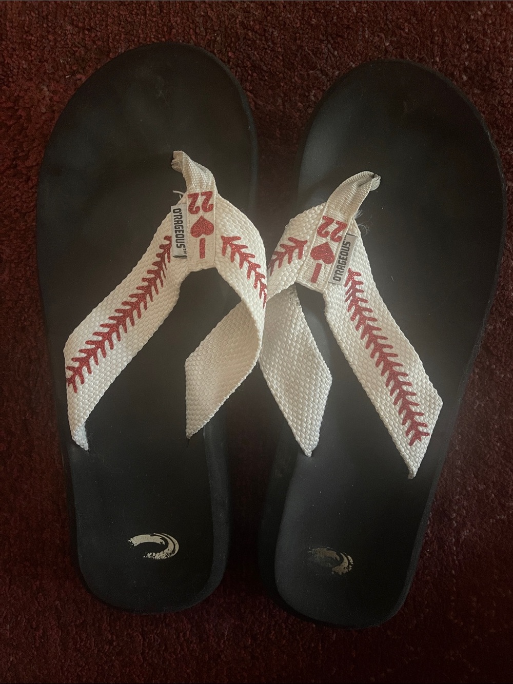 Women's Custom Baseball Flip Flop Sandals with “I ❤️ 22”
